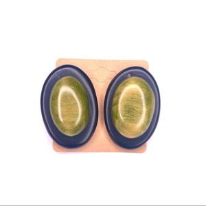 Black Green Yellow Large Clip On Earrings